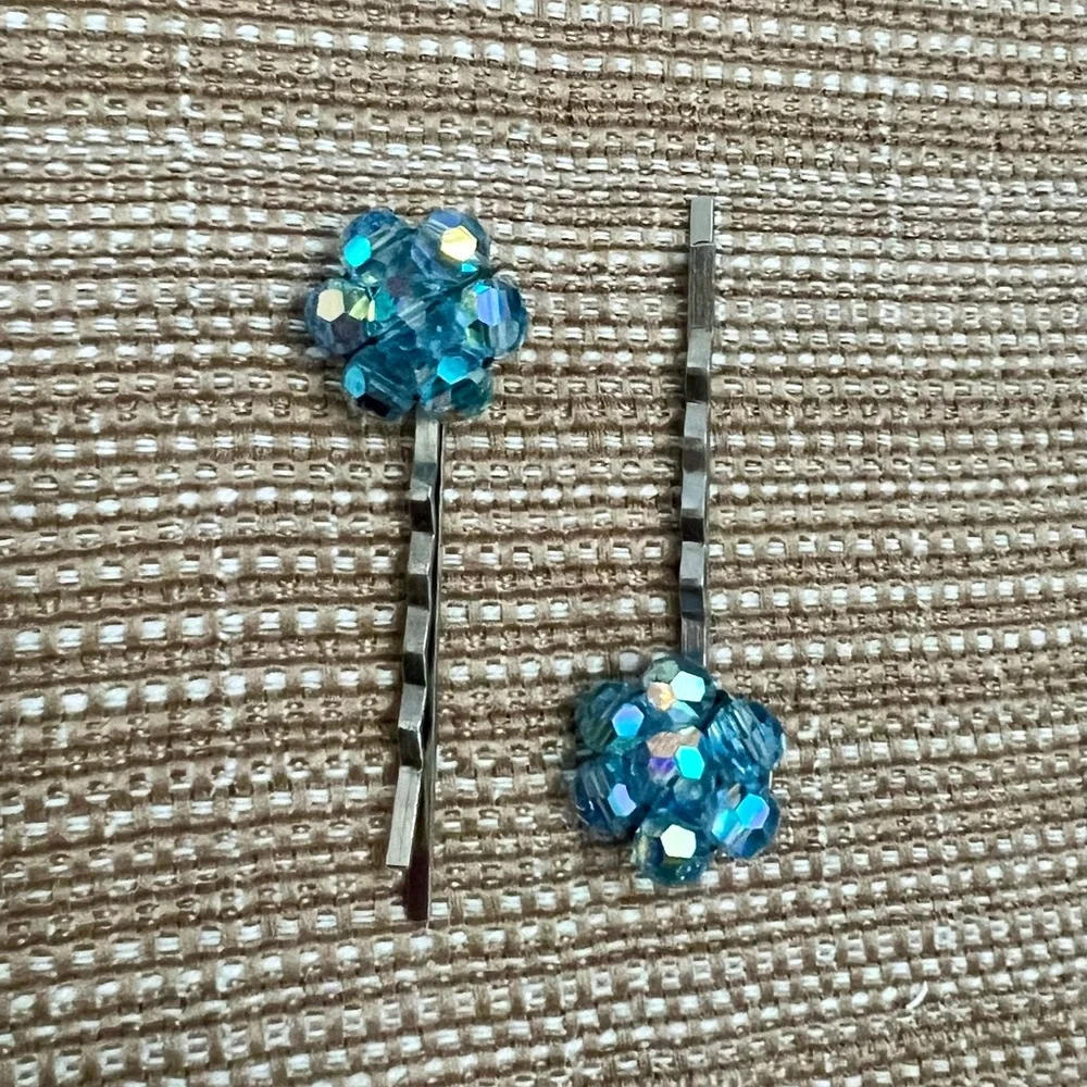 Blue Beaded Hair Pins